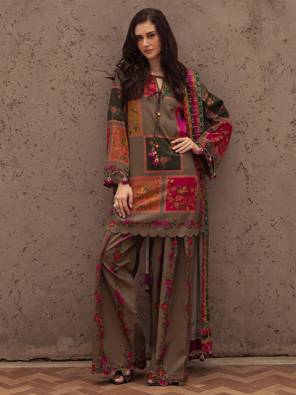 3-PC Stitched Printed Winter Grip Soft & Silk brown