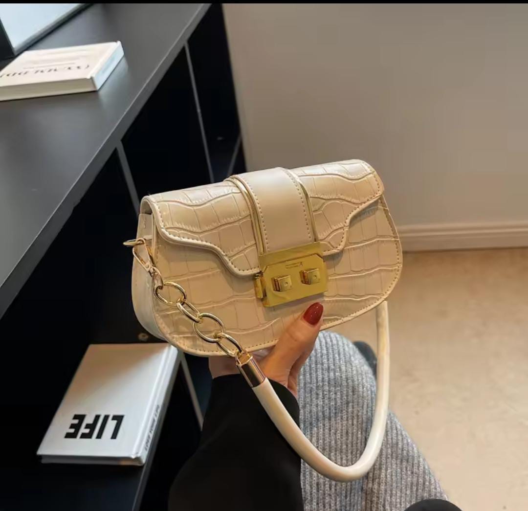 Elegant PU Leather shoulder bag with a golden buckle finish