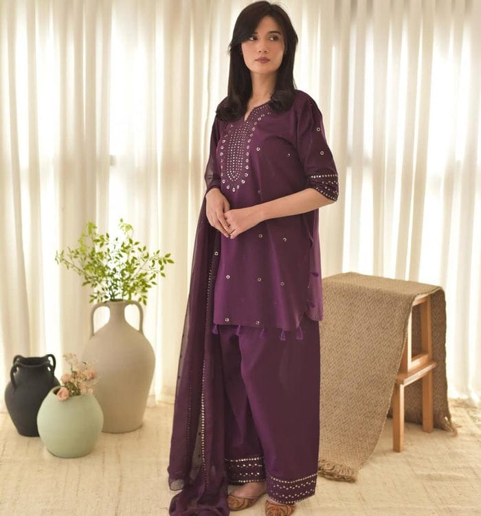 PURPLE ARORA EMBROIDERED