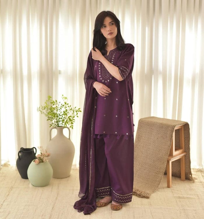 PURPLE ARORA EMBROIDERED