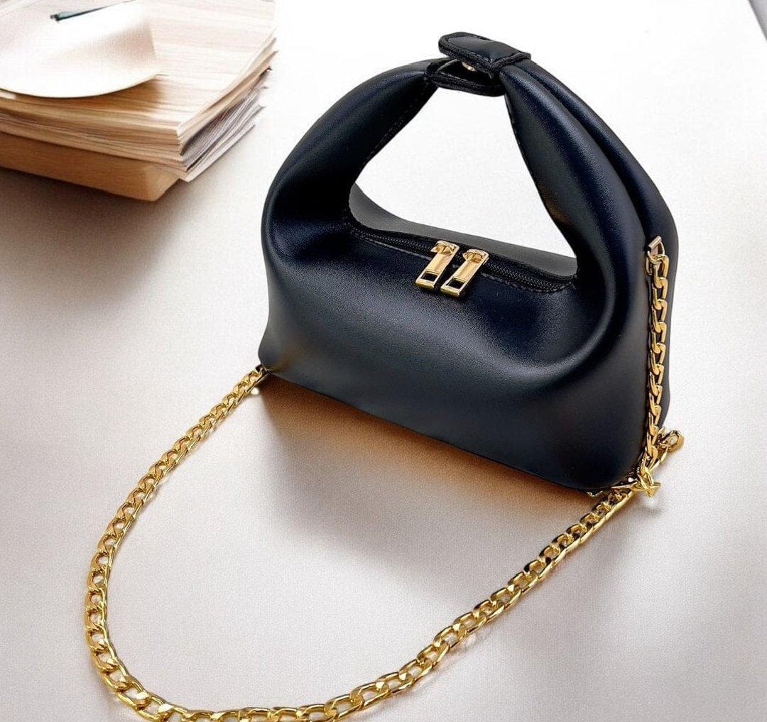 Black Shoulder Bag with Gold Chain