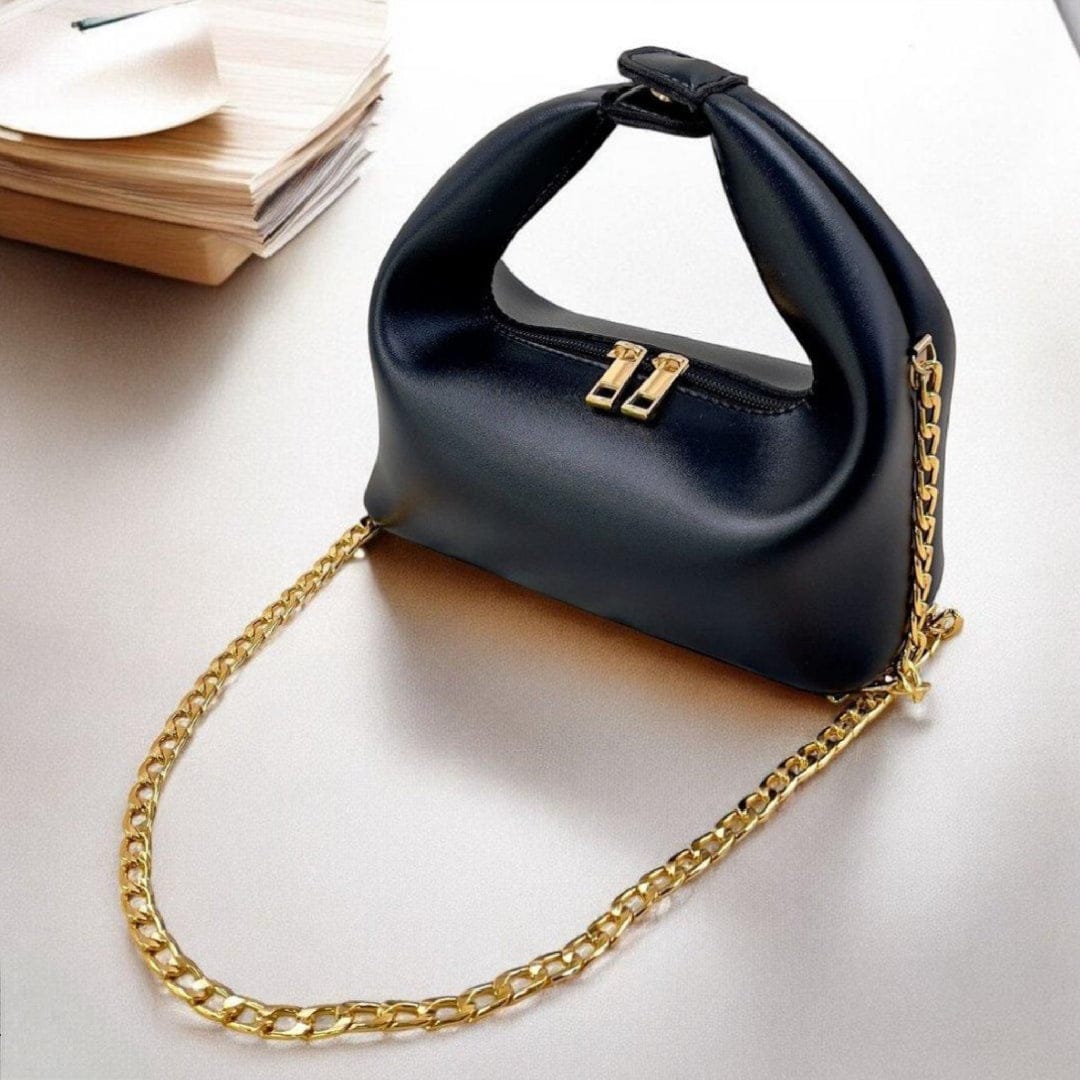 Black Shoulder Bag with Gold Chain