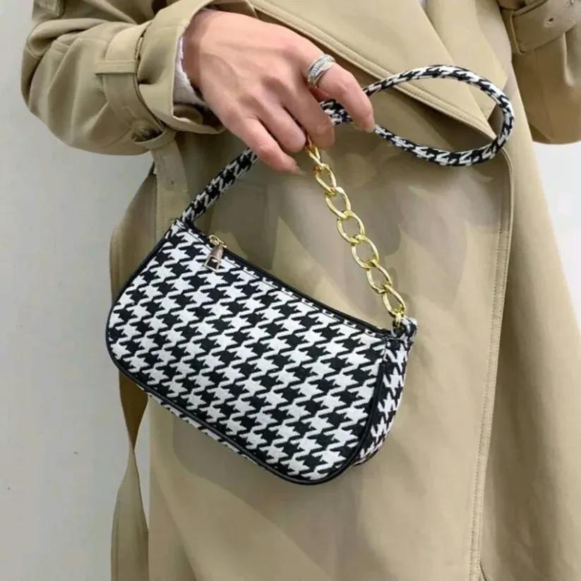 Chic Houndstooth Shoulder Bag for Women
