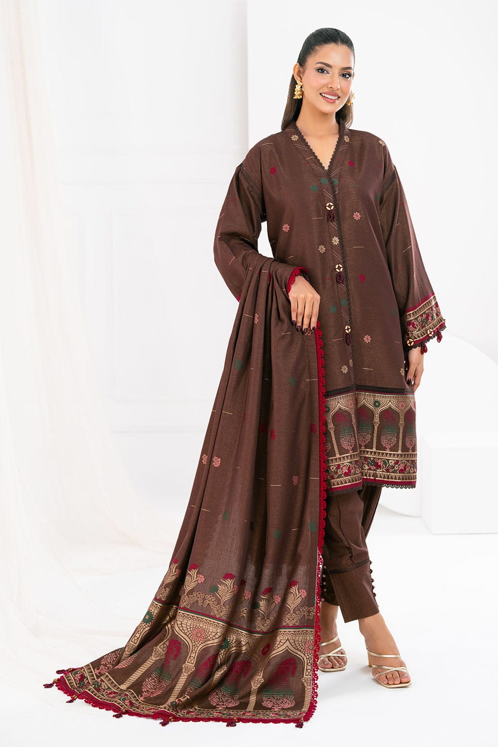 3 Piece stitch Khadar Rod Jacquard Suit with Dupatta