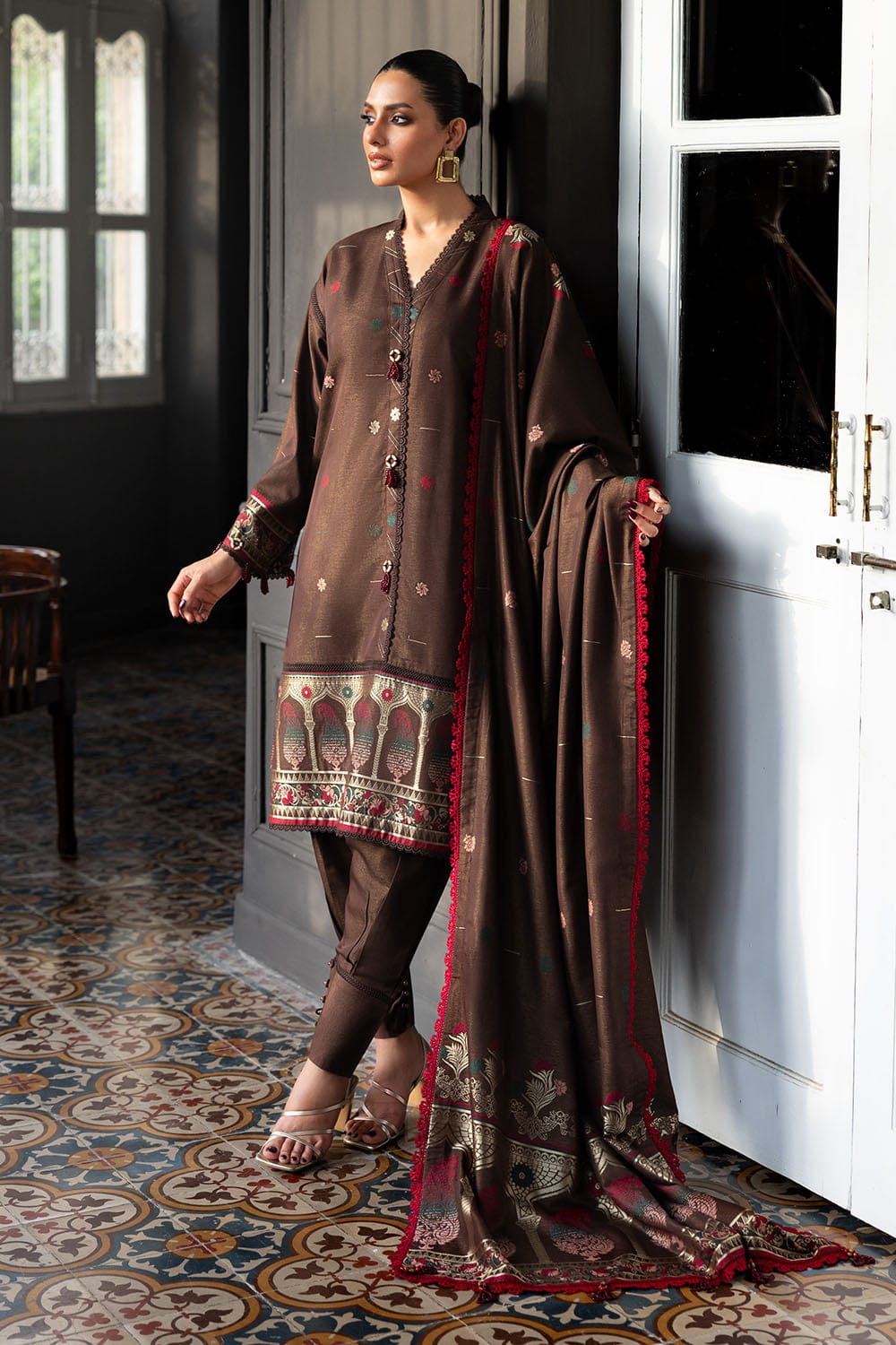 3 Piece stitch Khadar Rod Jacquard Suit with Dupatta